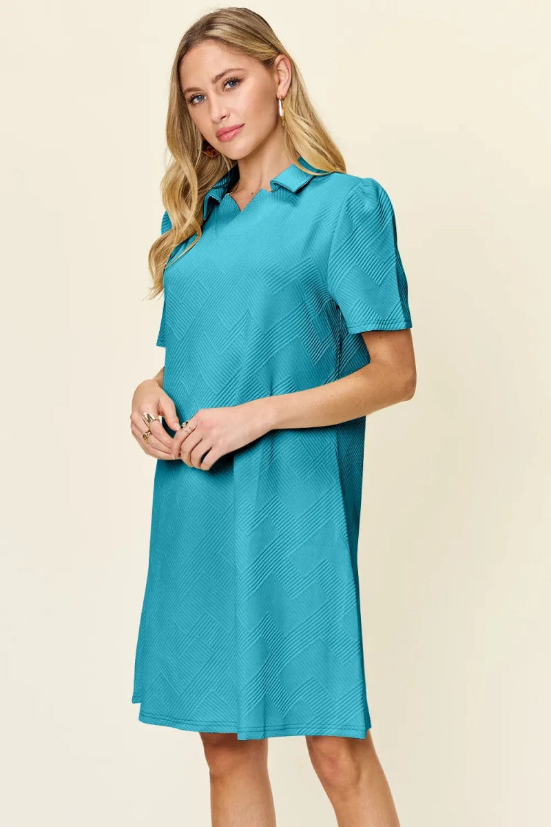 Women's Textured Collared Neck Short Sleeve Dress - AMVIM