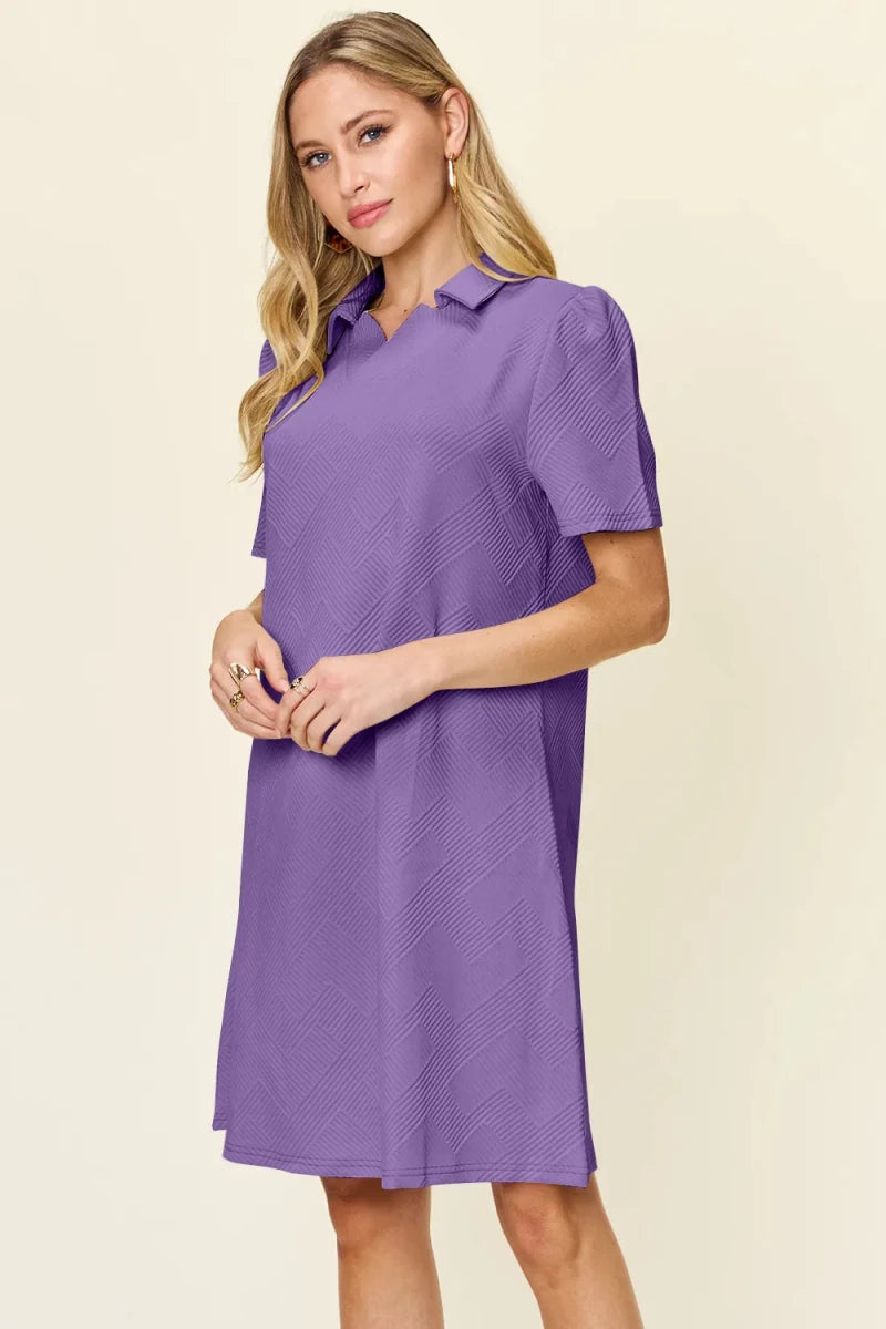 Women's Textured Collared Neck Short Sleeve Dress - AMVIM