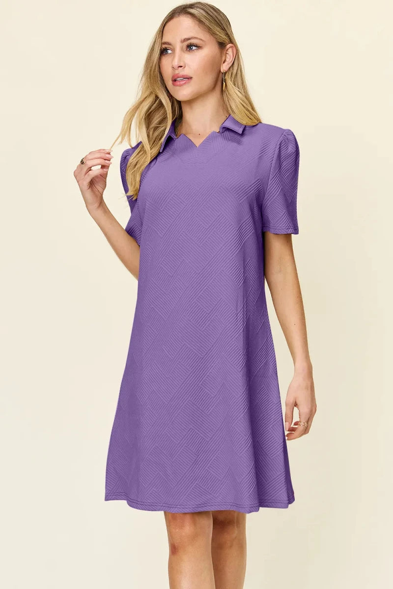 Women's Textured Collared Neck Short Sleeve Dress - AMVIM