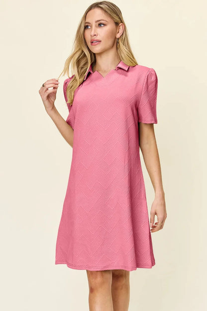 Women's Textured Collared Neck Short Sleeve Dress - AMVIM