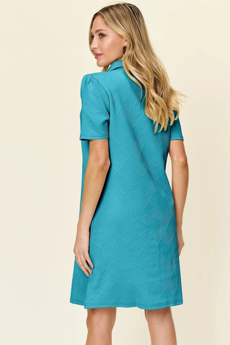 Women's Textured Collared Neck Short Sleeve Dress - AMVIM