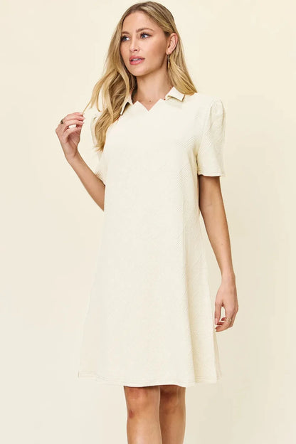 Women's Textured Collared Neck Short Sleeve Dress - AMVIM