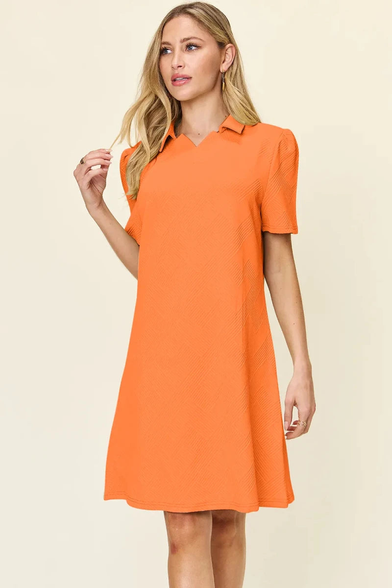 Women's Textured Collared Neck Short Sleeve Dress - AMVIM