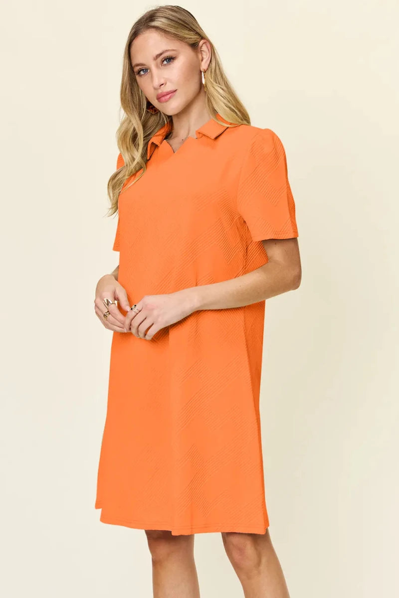 Women's Textured Collared Neck Short Sleeve Dress - AMVIM