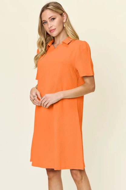 Women's Textured Collared Neck Short Sleeve Dress - AMVIM