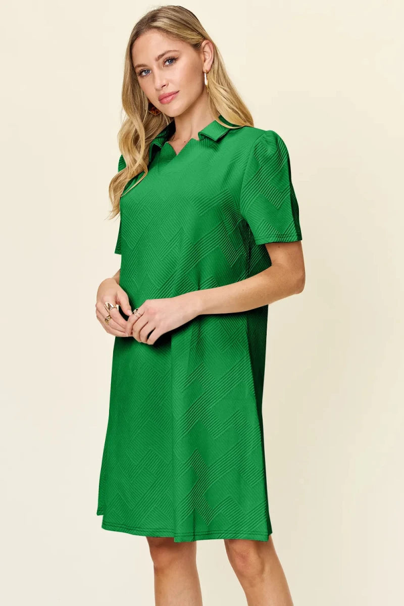 Women's Textured Collared Neck Short Sleeve Dress - AMVIM
