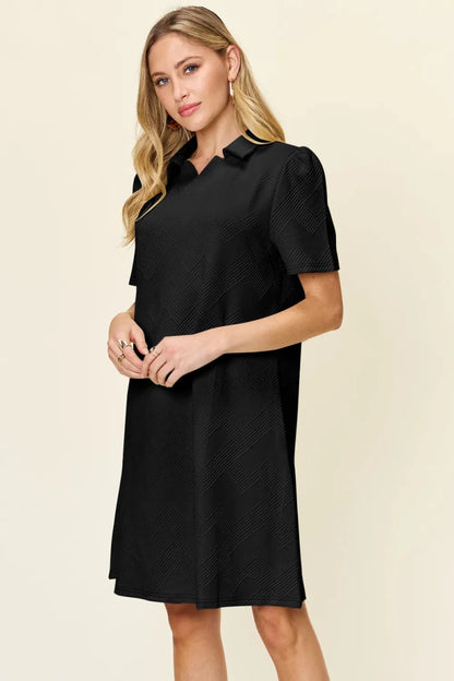 Women's Textured Collared Neck Short Sleeve Dress - AMVIM