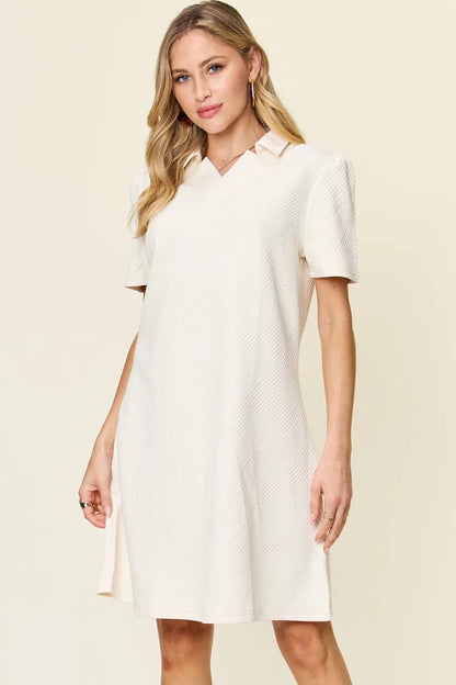 Women's Textured Collared Neck Short Sleeve Dress - AMVIM