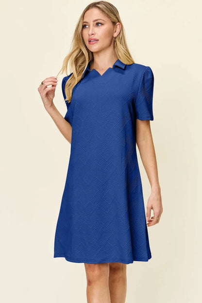 Women's Textured Collared Neck Short Sleeve Dress - AMVIM