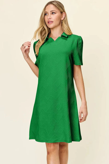 Women's Textured Collared Neck Short Sleeve Dress - AMVIM