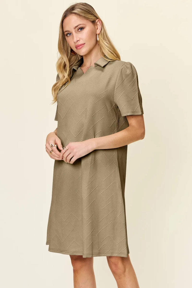 Women's Textured Collared Neck Short Sleeve Dress - AMVIM