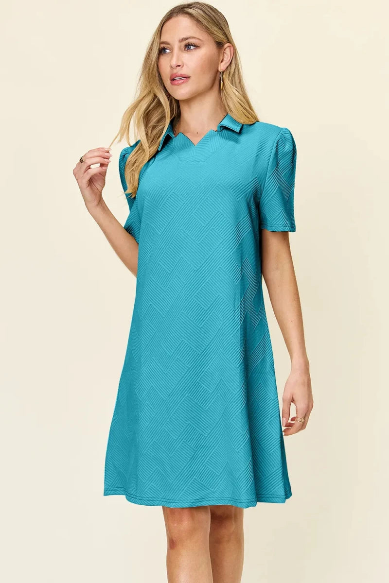 Women's Textured Collared Neck Short Sleeve Dress - AMVIM