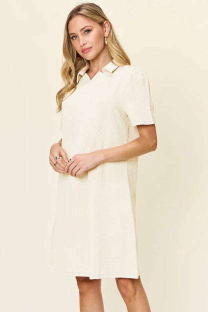 Women's Textured Collared Neck Short Sleeve Dress - AMVIM