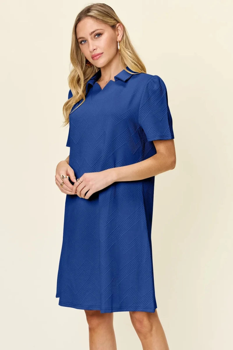 Women's Textured Collared Neck Short Sleeve Dress - AMVIM