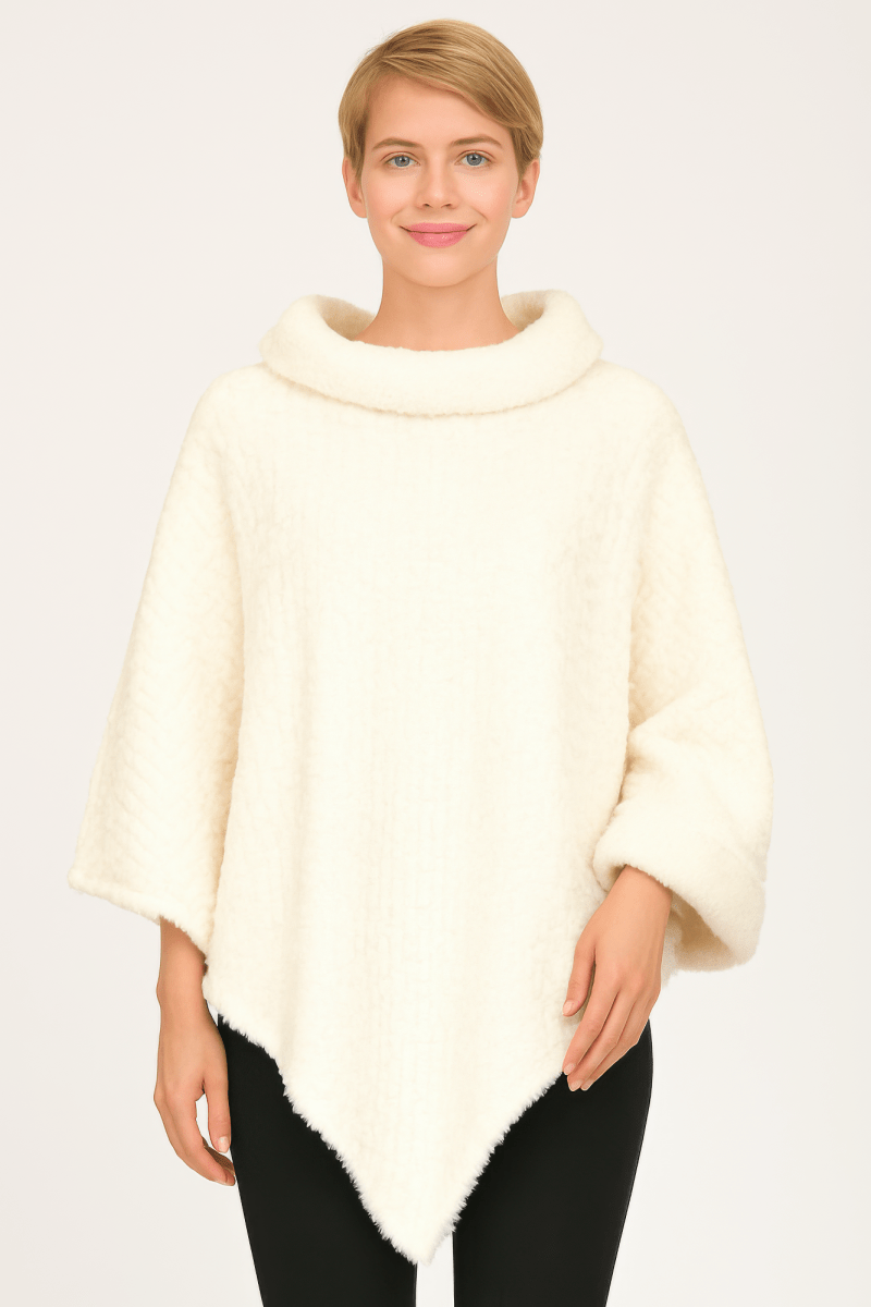 Women's Textured Cowl Neck Poncho with Relaxed Silhouette - AMVIM