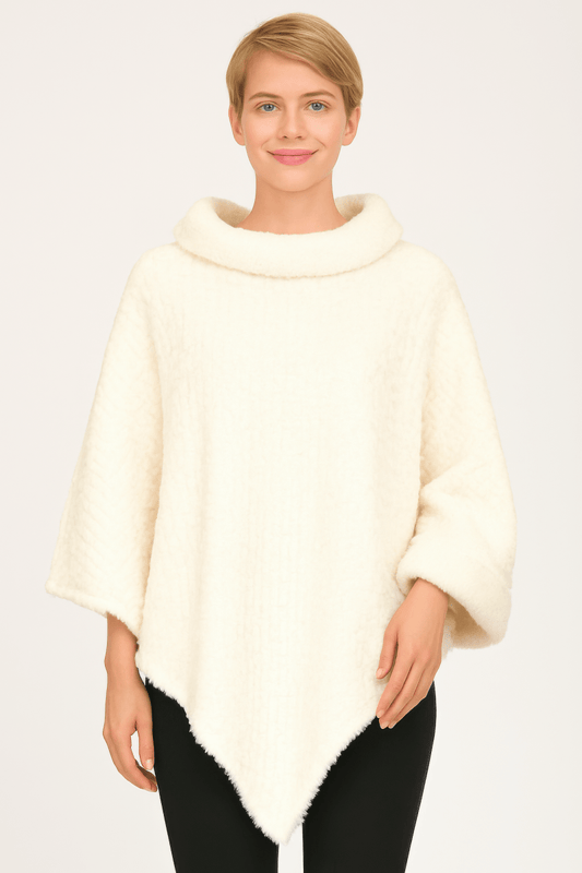 Women's Textured Cowl Neck Poncho with Relaxed Silhouette - AMVIM