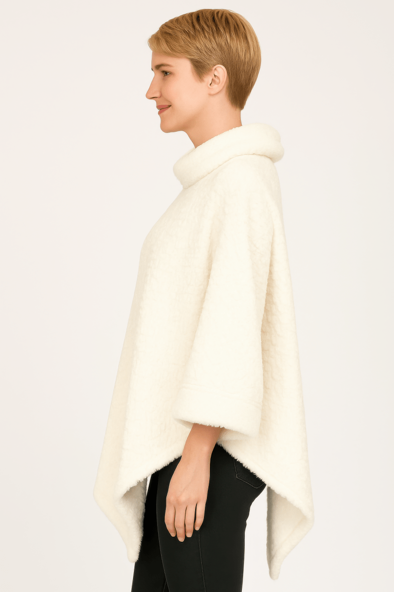 Women's Textured Cowl Neck Poncho with Relaxed Silhouette - AMVIM