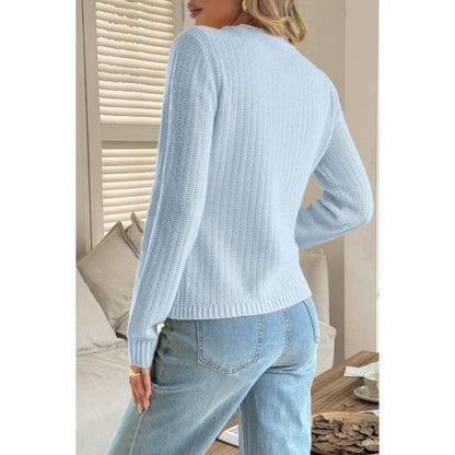 Women's Textured Knit V Neck Cropped Long Sleeve Sweater - AMVIM
