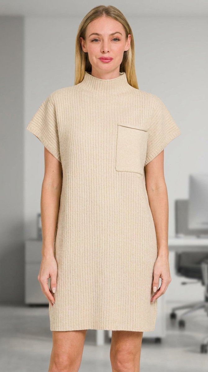 Women's Textured Sweater Dress – Short Sleeve Mini - AMVIM