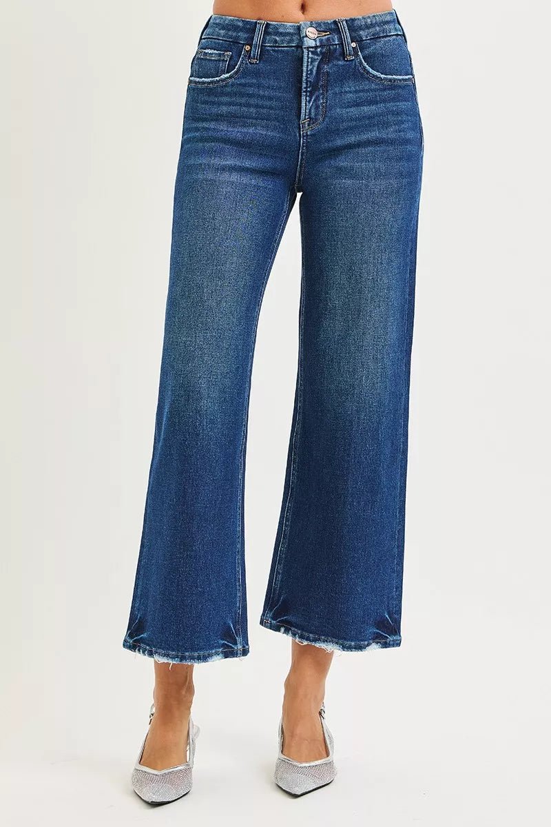 Women's Tummy Control High Rise Crop Wide Leg Jeans - AMVIM