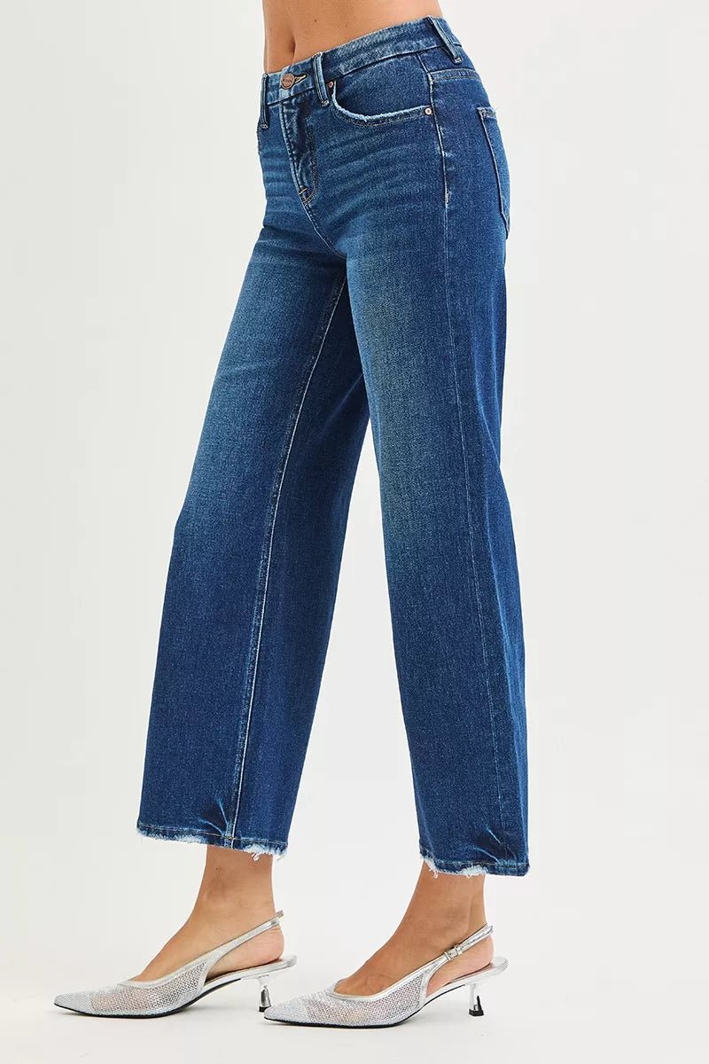 Women's Tummy Control High Rise Crop Wide Leg Jeans - AMVIM