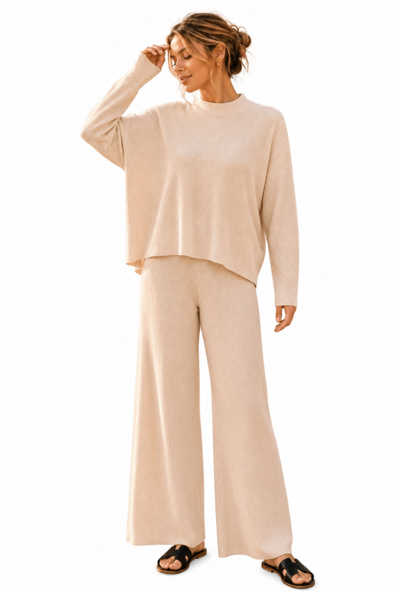 Women's Viscose Sweater Top & Trousers Set – Relaxed Fit - AMVIM