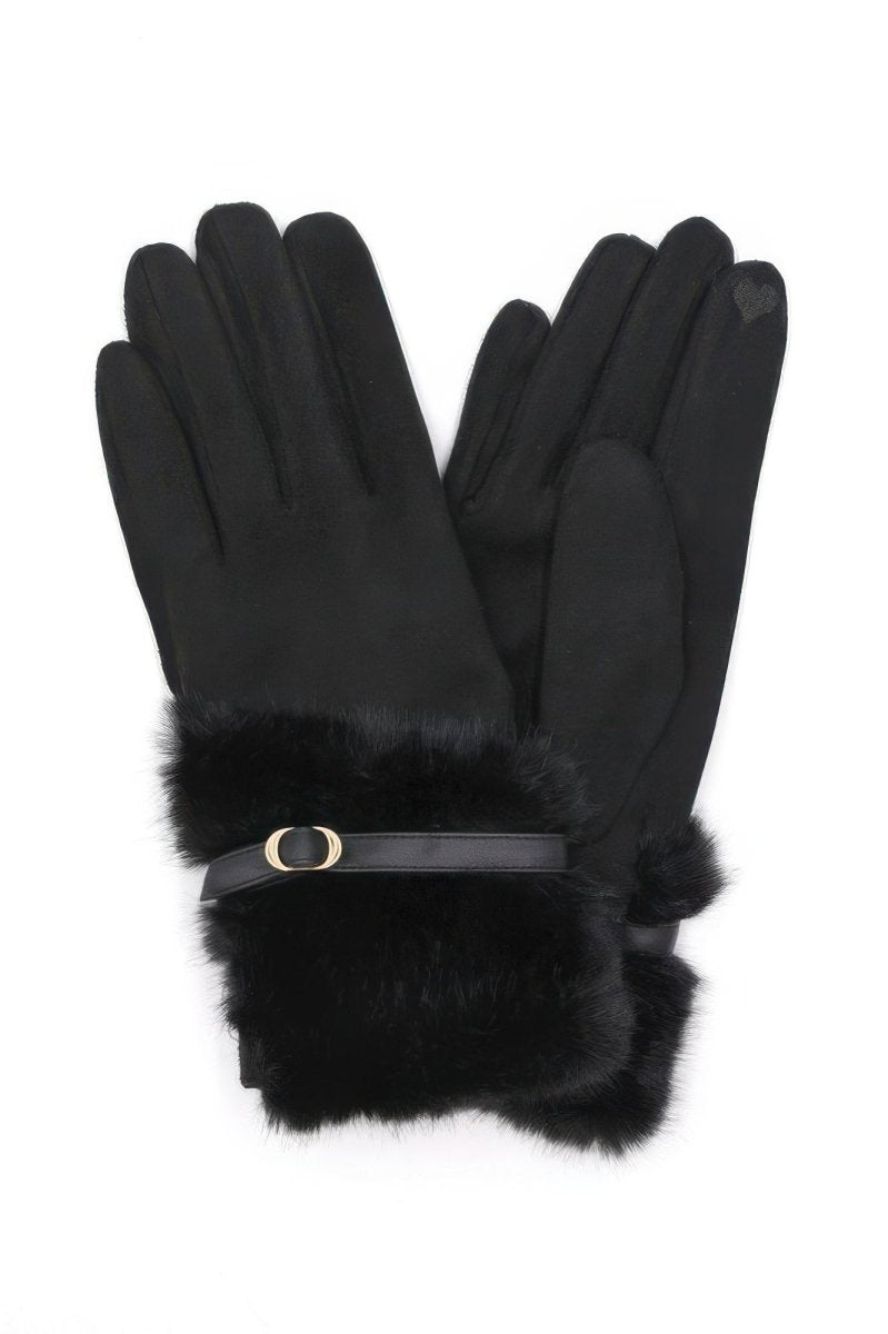 Women's Winter Faux Fur Smart Touch Gloves With Strap - AMVIM