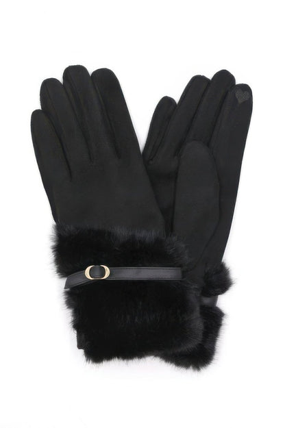 Women's Winter Faux Fur Smart Touch Gloves With Strap - AMVIM