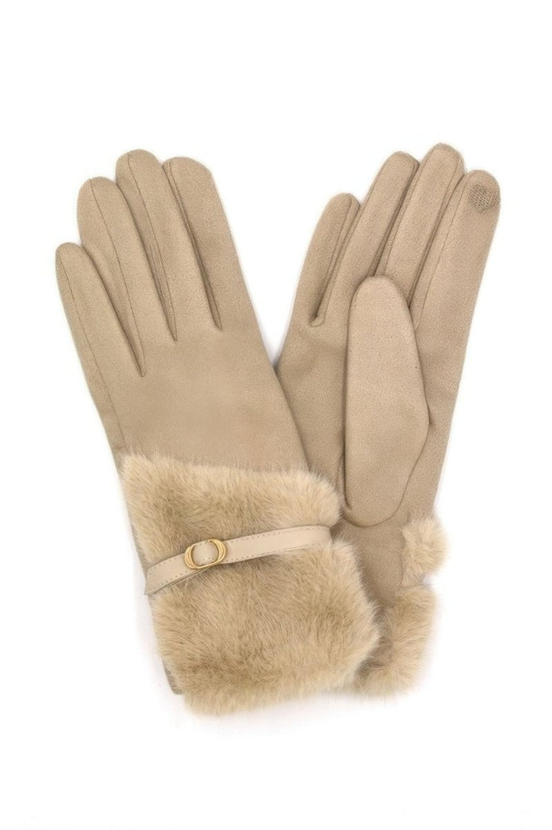 Women's Winter Faux Fur Smart Touch Gloves With Strap - AMVIM
