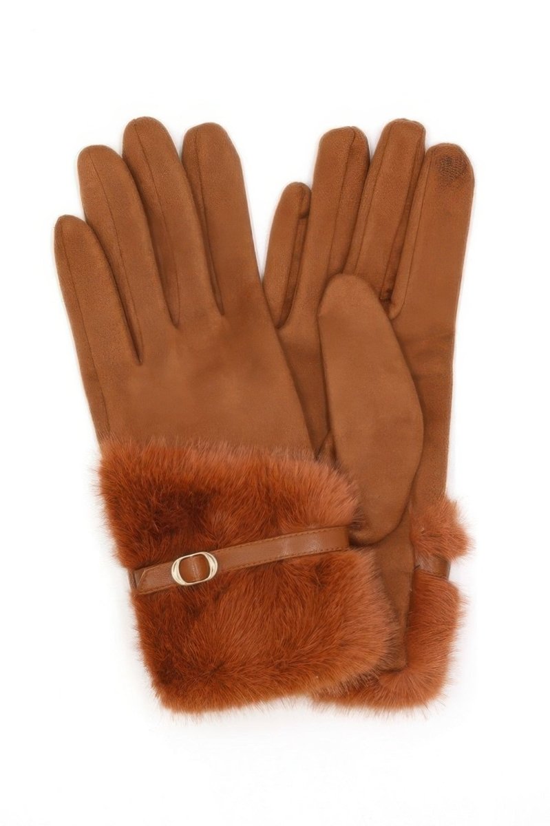 Women's Winter Faux Fur Smart Touch Gloves With Strap - AMVIM