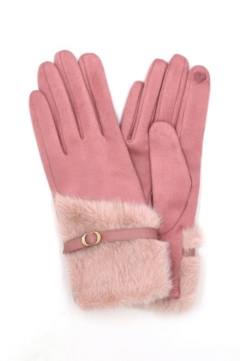 Women's Winter Faux Fur Smart Touch Gloves With Strap - AMVIM