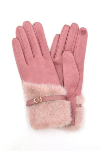 Women's Winter Faux Fur Smart Touch Gloves With Strap - AMVIM
