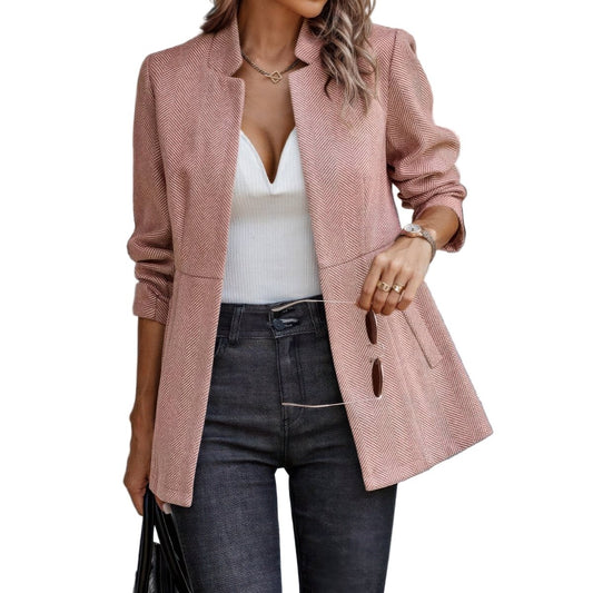 Women's Wool Blend Long Sleeve Elegant Overcoat with Pockets - AMVIM