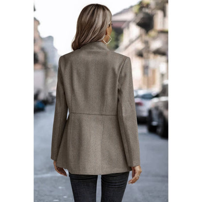 Women's Wool Blend Long Sleeve Elegant Overcoat with Pockets - AMVIM
