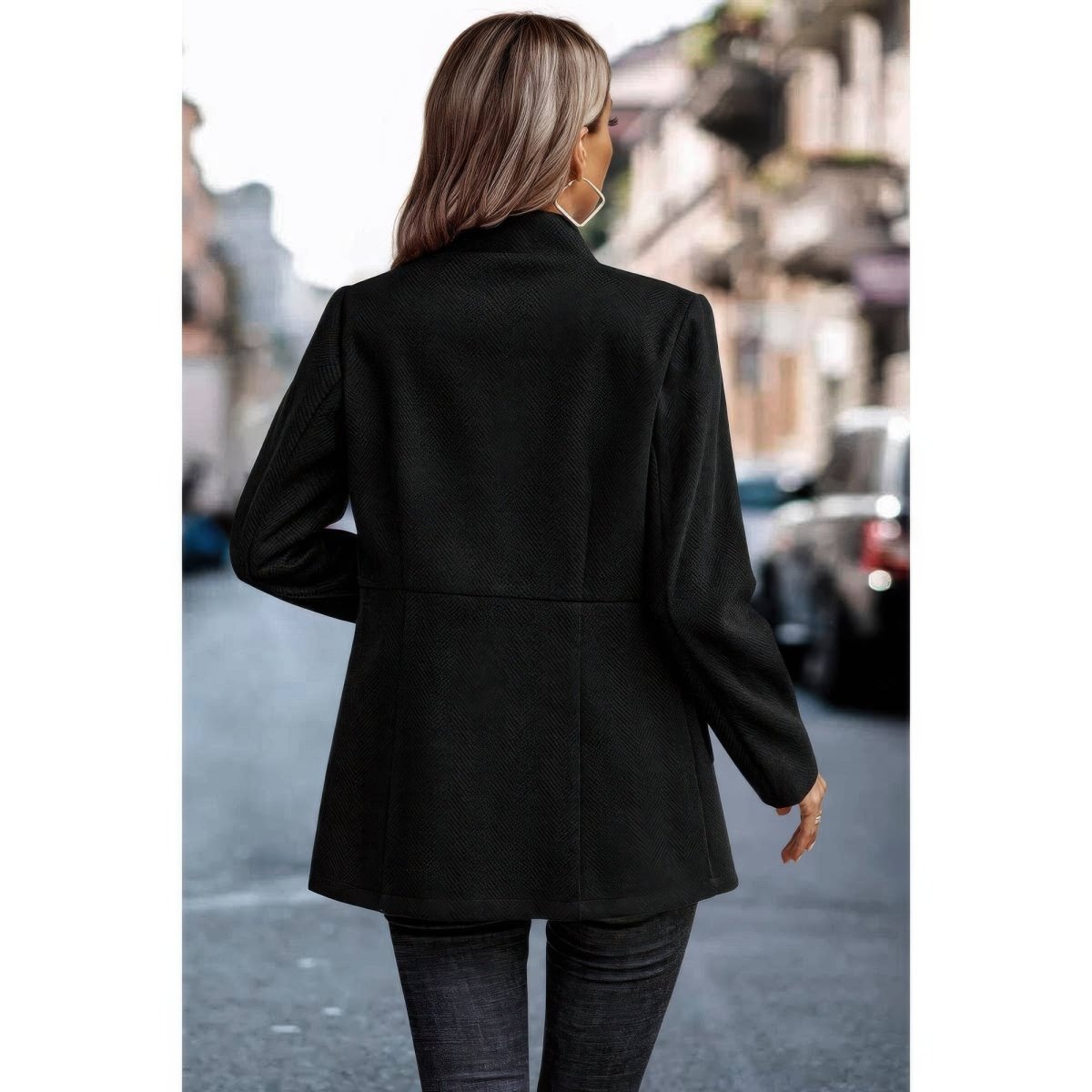 Women's Wool Blend Long Sleeve Elegant Overcoat with Pockets - AMVIM