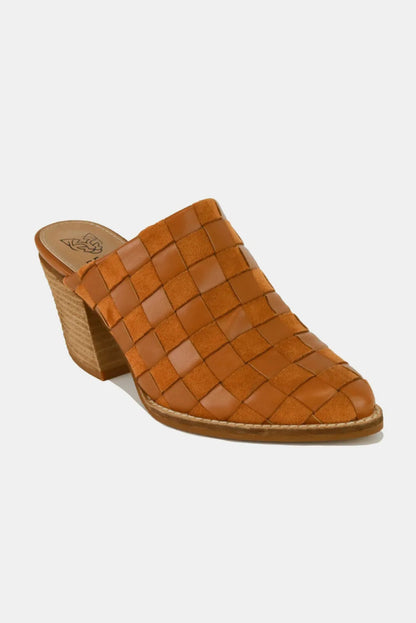 Woven Checkerboard Block Heel Mule Shoes - AMVIM