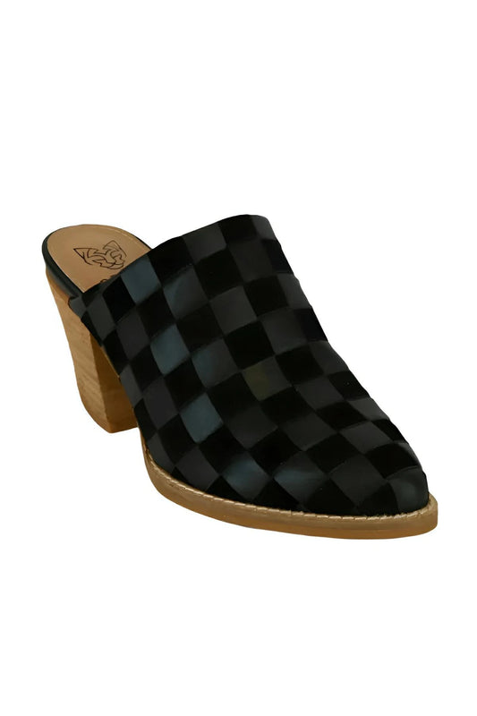 Woven Checkerboard Block Heel Mule Shoes – Mid Heel Comfort - AMVIM