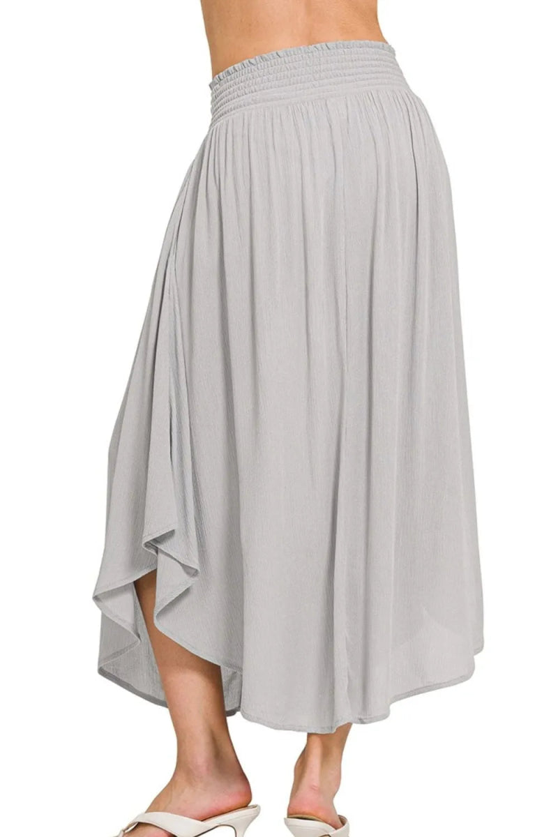 Woven Crinkle Smocked Waist Maxi Skirt with Pockets - AMVIM