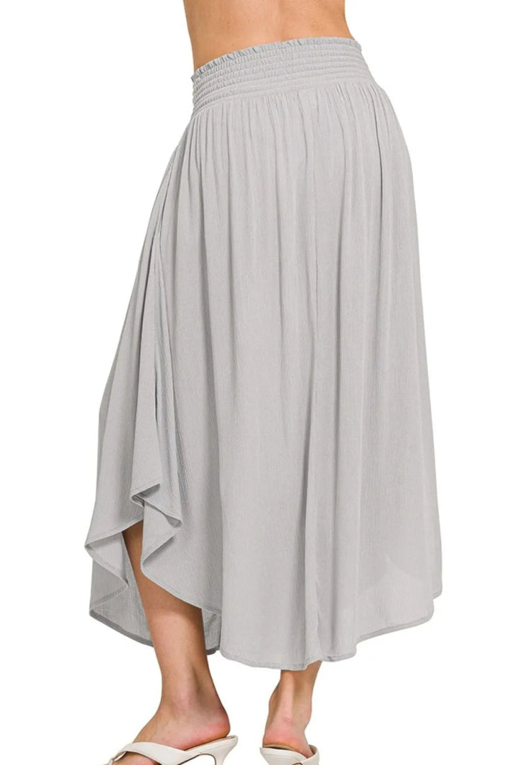 Woven Crinkle Smocked Waist Maxi Skirt with Pockets - AMVIM