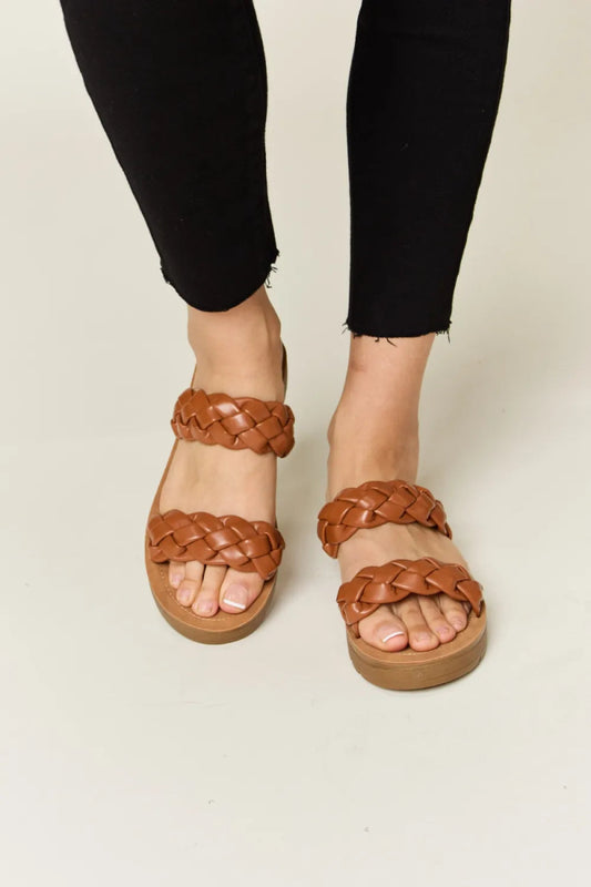 Woven dual band platform sandals for women – flat heel 1 inch - AMVIM