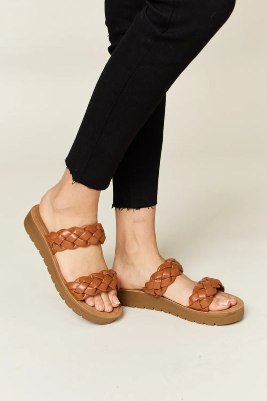 Woven dual band platform sandals for women – flat heel 1 inch - AMVIM