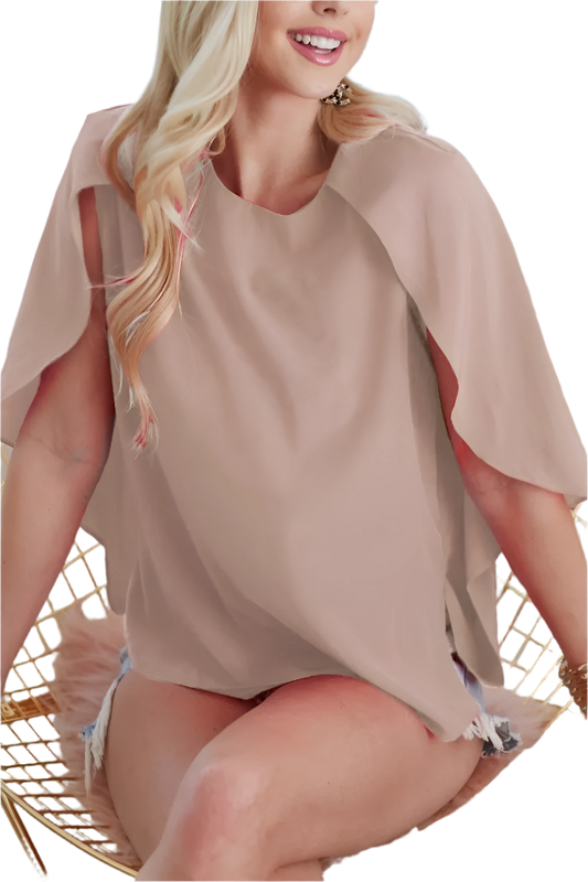 Woven Top with Fold - Over Back Detail – Draped Sleeves Blouse - AMVIM