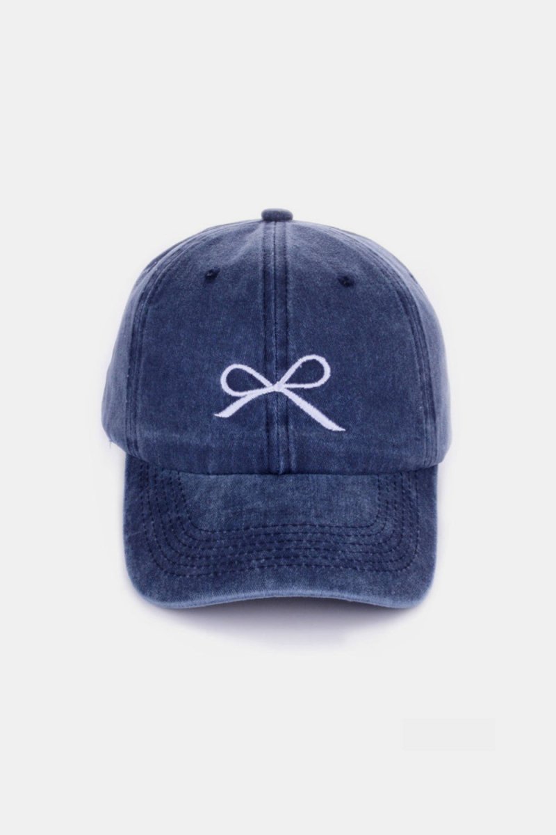 Zenana Bow Embroidered Washed Cotton Caps - AMVIM