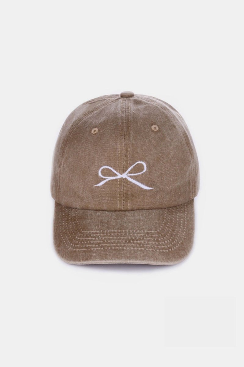 Zenana Bow Embroidered Washed Cotton Caps - AMVIM