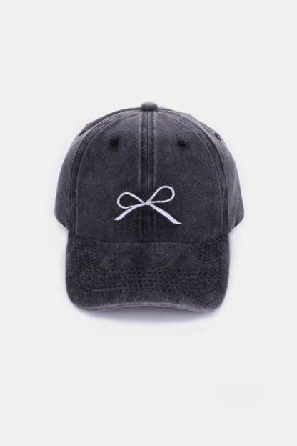 Zenana Bow Embroidered Washed Cotton Caps - AMVIM