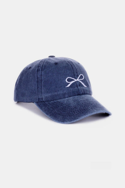 Zenana Bow Embroidered Washed Cotton Caps - AMVIM