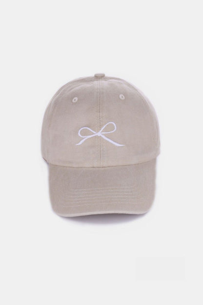 Zenana Bow Embroidered Washed Cotton Caps - AMVIM