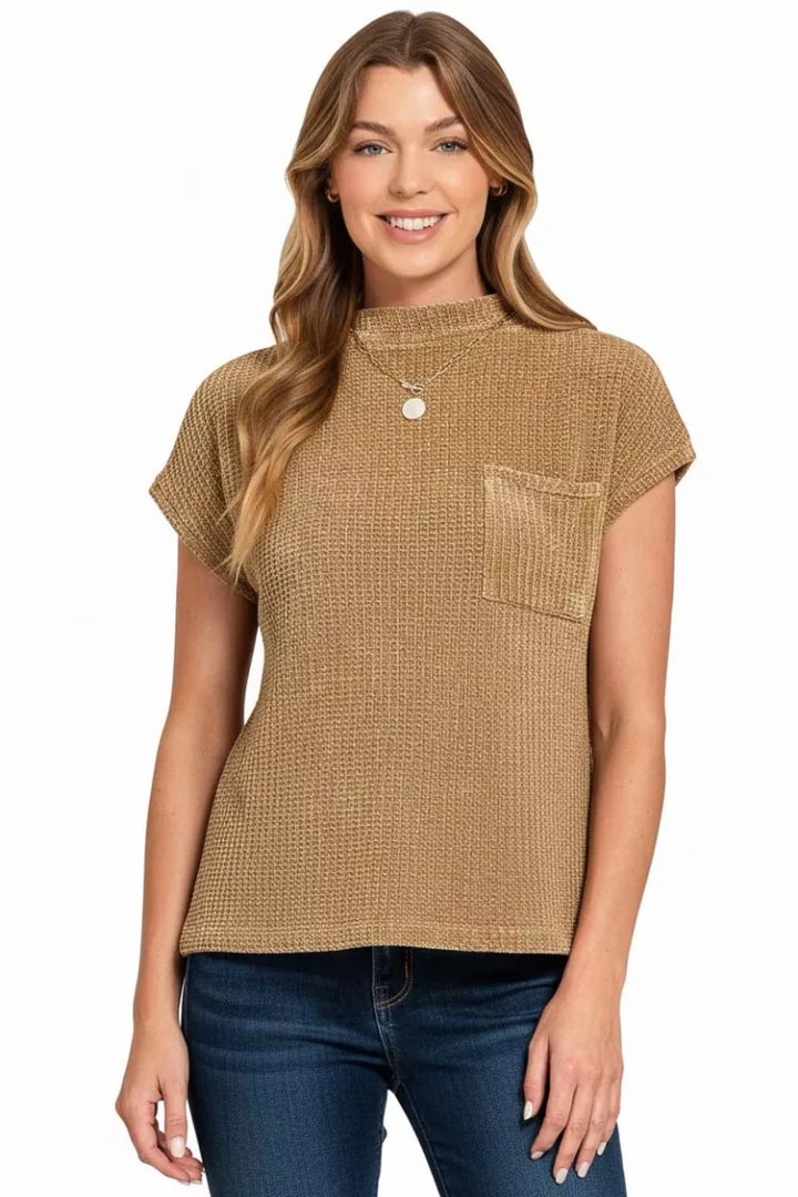 Zenana Chenille Waffle Knit Short Sleeve Sweater - AMVIM