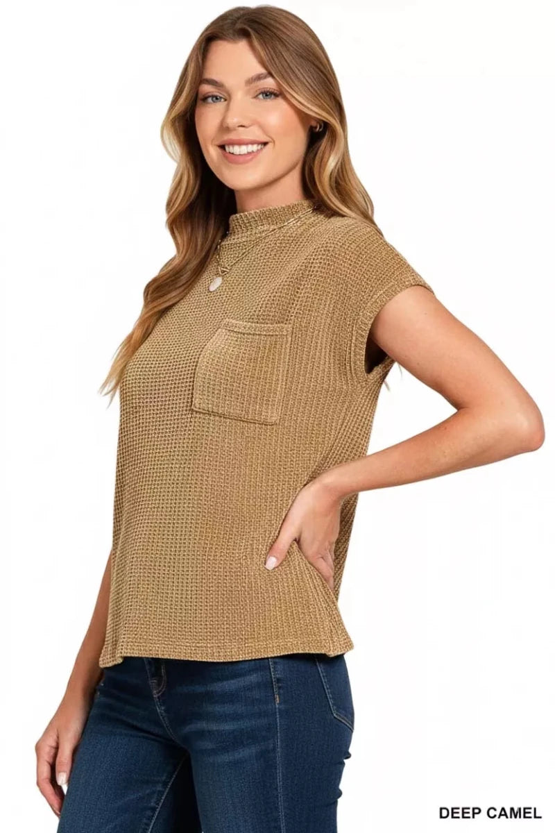 Zenana Chenille Waffle Knit Short Sleeve Sweater - AMVIM