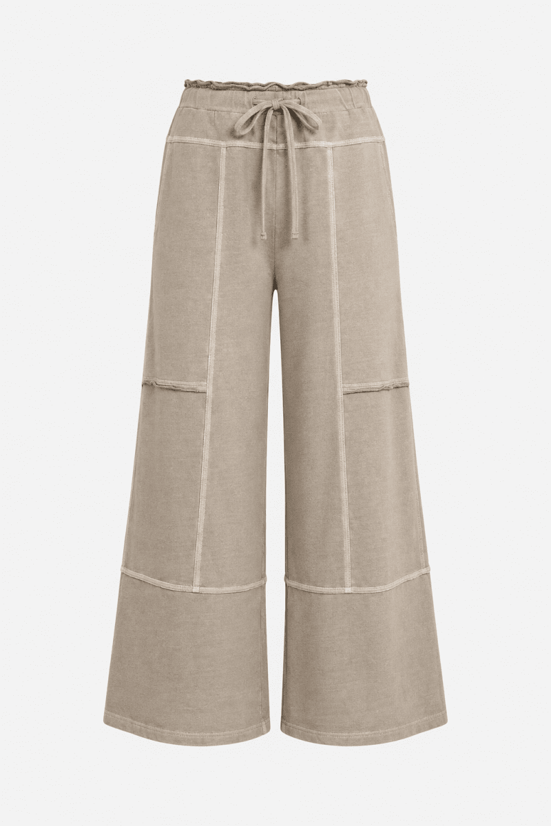 Zenana French Terry Washed Exposed-seam Wide Leg Pants - AMVIM